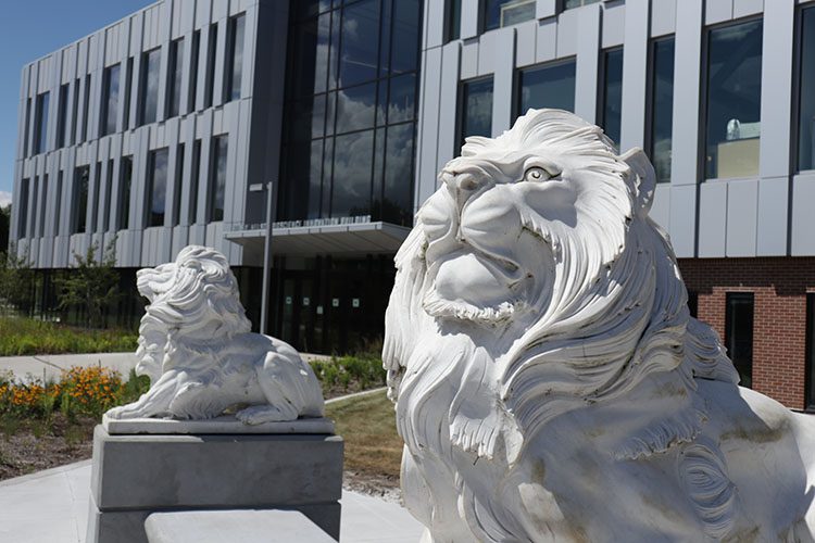 Two lions on the PNW Hammond Campus